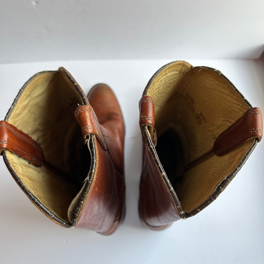 VTG Acme Cowboy Boots Mens 8.5 D Brown Leather Western Pull On 9096 Slip Res USA - Picture 4 of 14